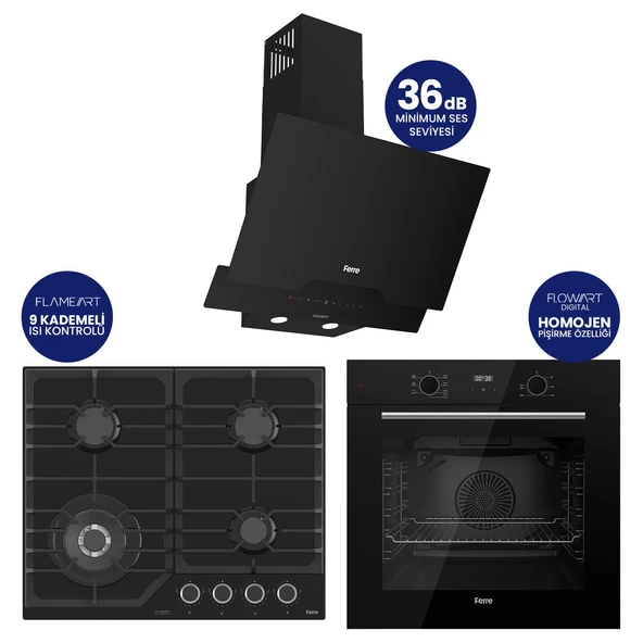 FlowArt Digital Asimetrik Cam Ankastre Set QBL63CS+NT025-WFA+D063-SA