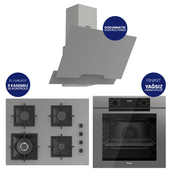 Fryart Digital Cam Ankastre Set ( 65 CM Woklu OCAK )