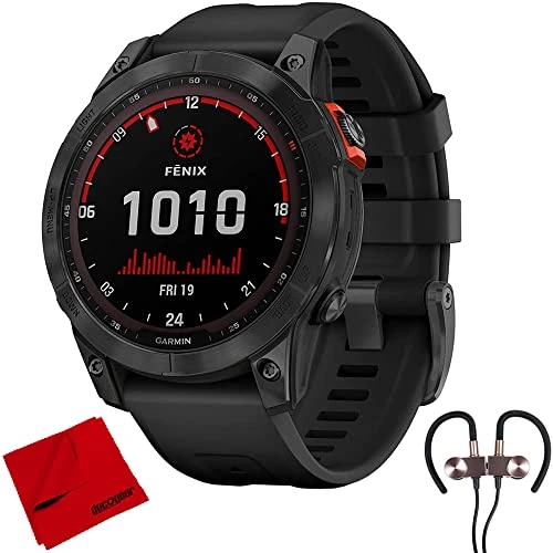 Garmin 010-02-10540 Fenix 7 Solar Smartwatch – Slate Gray ile Band Sche ile Deco Gear Manyetik Kablosuz Sport Earbuds ve Deco Gear 6 x 6 inç Mikrofiber Temizlik Kumaşı