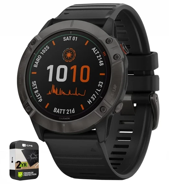 Garmin 010-02157-20 Fenix 6X Pro Solar Multisport GPS Smartwatch Karbon Gray Sche ile Premium 2 YR CPS Geliştirilmiş Koruma Paketi
