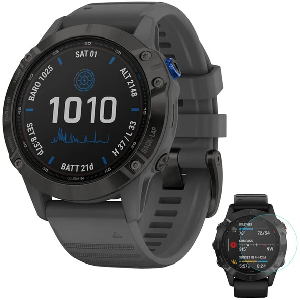 Garmin 010-02410-10 Fenix 6 Pro Solar Multisport GPS Smartwatch with Slate Gray Band Sche with Fenix 6 Ekran