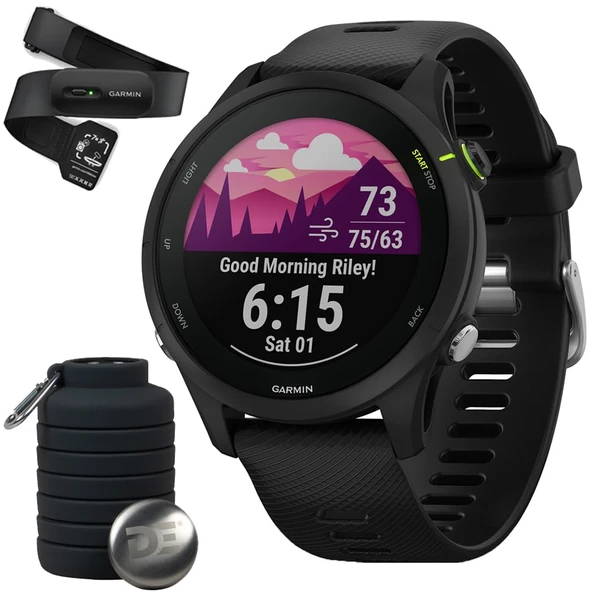 Garmin 010-02641-20 Forerunner 255 Music GPS Smartwatch Sche Heart Rate Ultra Heart Rate & HRV Data Çamaşırable M-XL ve Deco Essentials Collapsable Water Şişe