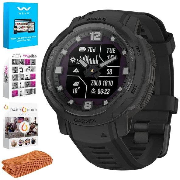 Garmin 010-02730-10 Instinct Crossover Solar Taktik Edition, Rugged Hybrid Smartwatch, Sche with Tech Smart USA Fitness & Wellness Suite and Workout Soğutma Sport Havlusu