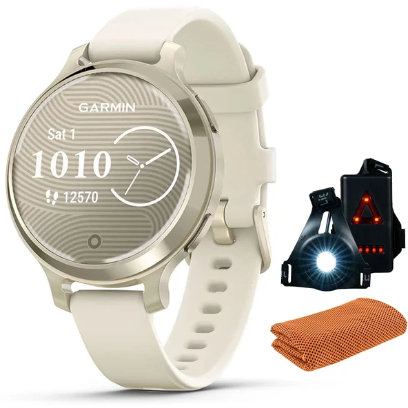 Garmin 010-02891-00 Lily 2 Active Smartwatch Ay with Bone silikon Band Sche with Workout Soğutma Sport Havlu ve Deco Essentials Wearable Commuter Front and Arka Safety Light