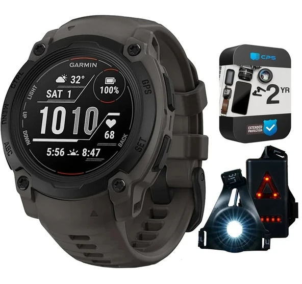 Garmin 010-02933-00 Instinct E 45mm Rugged GPS Smartwatch 7/24 Sağlık İzleme (Charcoal) Sche with 2 Yıl CPS Protection Pack +Deco Essentials Wearable Commuter Front and Arka Safety Light