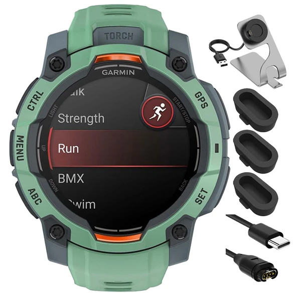 Garmin 010-02936-01 Instinct 3-45 mm GPS Smartwatch AMOLED Neo Tropic with Neo Tropic Band Sche with Şarj Dock, Silikon Dust Cover 3 Pack and USB Type C Şarj ve Sync Cable