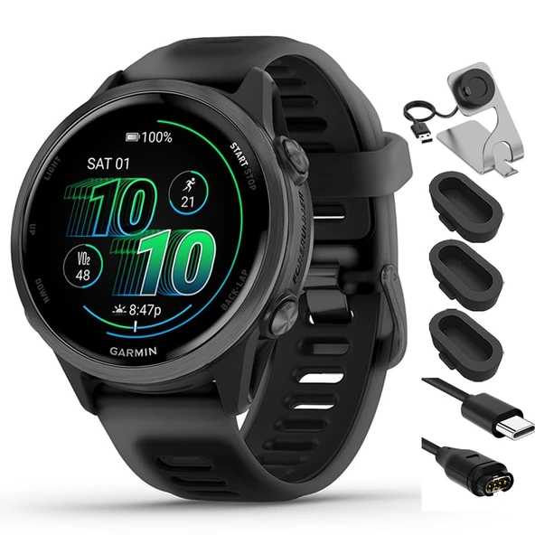 Garmin 010-02970-00 Forerunner 570-42mm GPS Smartwatch alüminyum ve Band Sche ile Deco Essentials Şarj Dock, Silikon Cover 3 Pack ve USB Type C Şarj ve Sync Cable