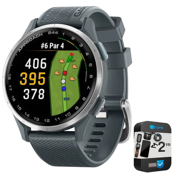 Garmin 010-03009-00 Approach S44 GPS Golf Smartwatch, Alüminyum Bezel ile Black Silikon Band Sche ile 2 YR CPS Geliştirilmiş Koruma Paketi