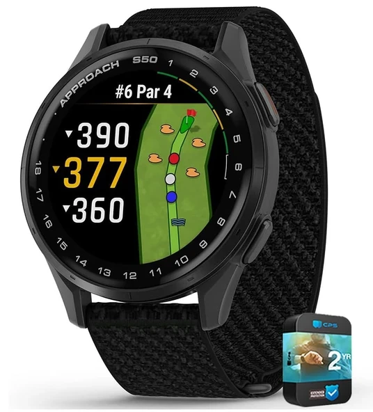 Garmin 010-03010-00 Approach S50, Advanced Golf GPS Smartwatch, AMOLED Ekran, On-Course Özellikler Log 2 YR CPS Geliştirilmiş Koruma Paketi