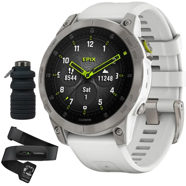 Garmin epix Gen 2, Premium Active Smartwatch Sapphire Edition | 47 mm ( Titanyum) HRM 200 Kalp Tespiti (M-XL) Deco Essentials Collapsable Water Şişe