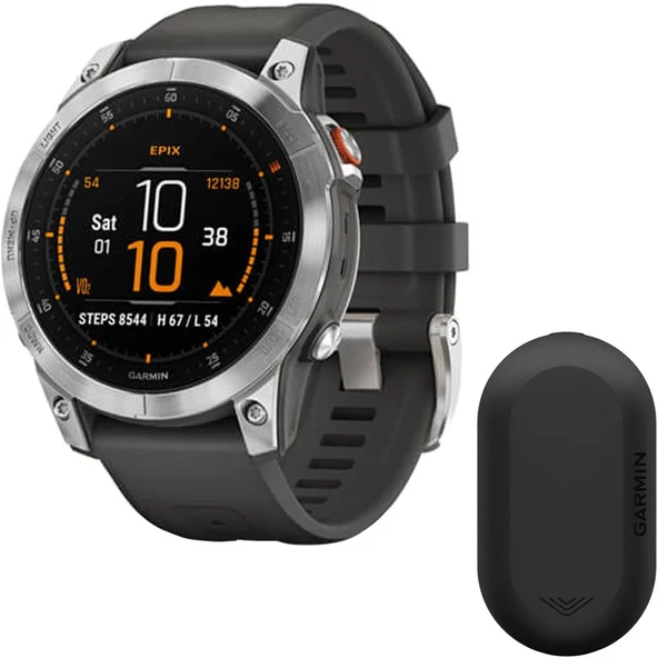 Garmin epix Gen 2, Premium Active Smartwatch, Touchscreen AMOLED Display (Slate Steel, 010-02582-00) Sche with Varia RVR315 Bisiklet Arkaview Radar with Visual and Audio Alerts
