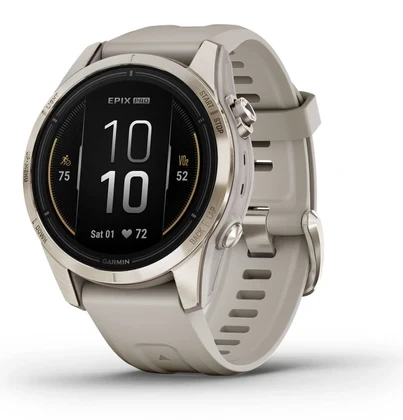 Garmin epix Pro (Gen 2) Sapphire Edition, 42mm, High Performance Smartwatch, Advanced Education Technology, built-in Flashlight, Light Sand