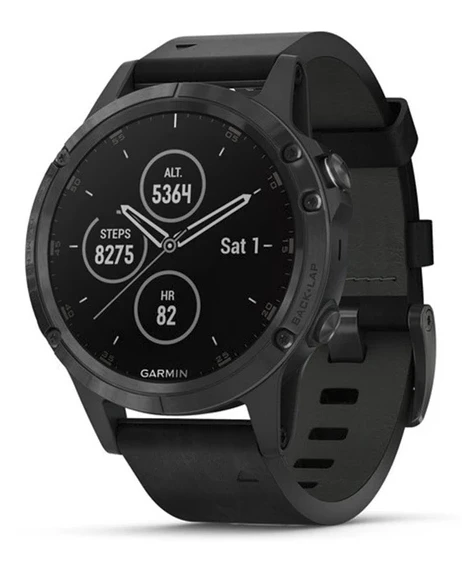 Garmin fenix 5 Plus, Premium Multisport GPS Smartwatch, Özellikler Renk Topo Haritalar, Kalp Bilgisi İzleme, Müzik ve İletişimsiz Ödeme, Deri Band ile