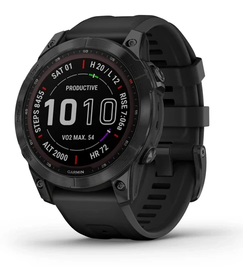 Garmin Fenix 7 Sapphire Solar, Smartwatch, Solar Şarj Gürültüleri ile Rugged Outdoor Watch with GPS, Touch, Wellness Özellikler, Karbon Gray DLC , Black Band ile