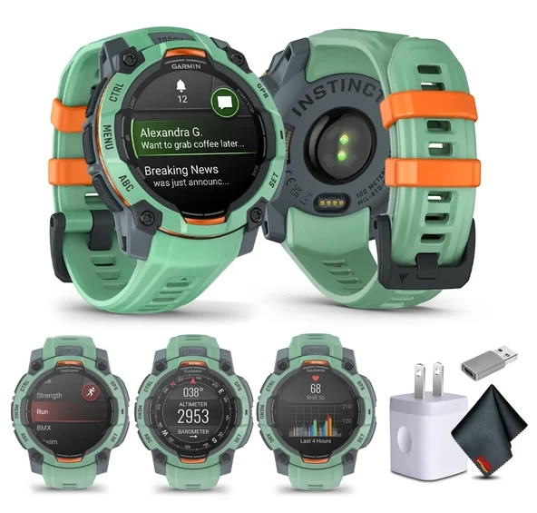 Garmin Instinct 3 45mm, AMOLED, GPS Smartwatch, 7/24 Sağlık İzleme, 18 Günlük Battery Life, İnşa Edilmiş Flashlight, Neo Tropic (010-02936-01) Erkekler için Fitness ve Taktik Akıllı İzle