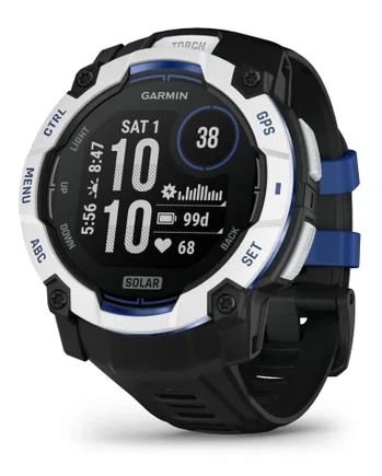 Garmin Instinct® 3 – 50 mm, Solar, Rugged Açık GPS Smartwatch, built-in Flashlight, Supernova Collection Limited Edition Color, Whitestone with /Bolt Blue Silikon Band Band Band