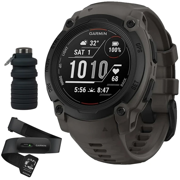 Garmin Instinct E 40mm Rugged GPS Smartwatch 7/24 Sağlık İzleme (Charcoal) ile HRM 200 Kalp Tespiti (M-XL) Deco Essentials Collapsable Water Şişe