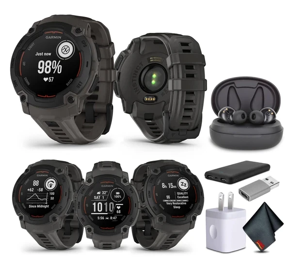Garmin Instinct E 45mm, GPS Smartwatch, 7/24 Sağlık İzleme, 16 Günlük Battery Life, Charcoal (010-02933-00) Earbuds Sche