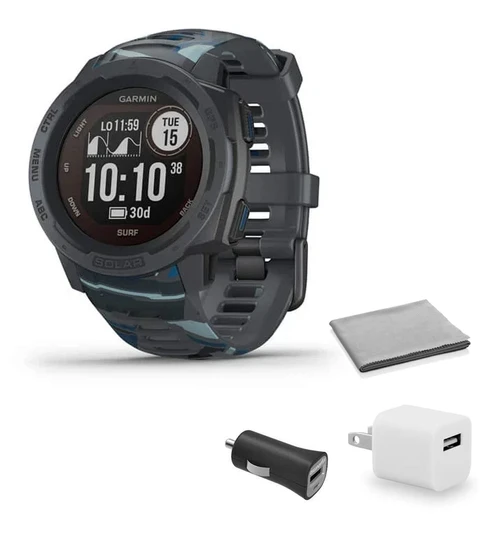Garmin Instinct Solar Surf, Solar-Powered Rugged Outdoor Smartwatch Boru with USB Adaptör
