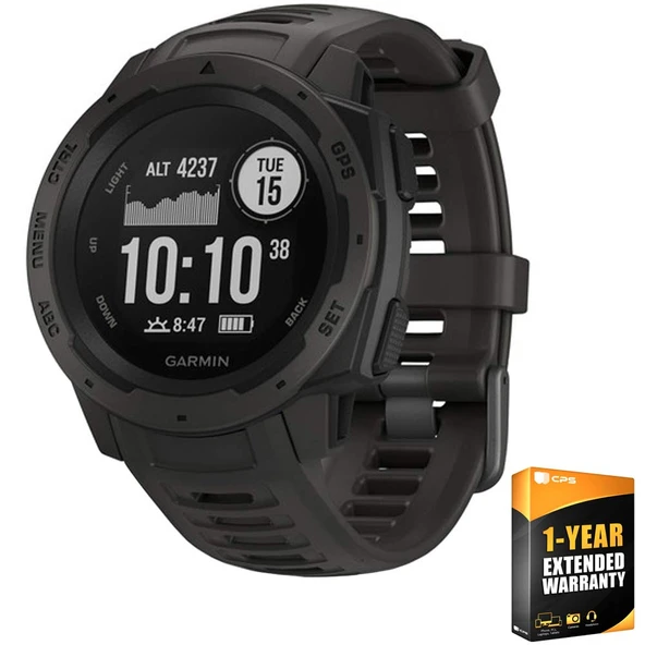 Garmin Instinct – spor/fitness işlevlerine sahip su geçirmez GPS akıllı saat. Bilekten kalp atış hızı ölçümü, fitness takipçisi ve akıllı telefon bildirimleri.