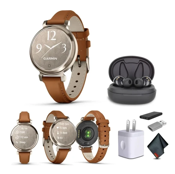Garmin Lily 2 Classic Small ve Şık Smartwatch Up to 5 Days Battery Life Hidden Display Patterned Lens Cream with Tan (010-02) Fitness Smart Watch Sche for Women for Women
