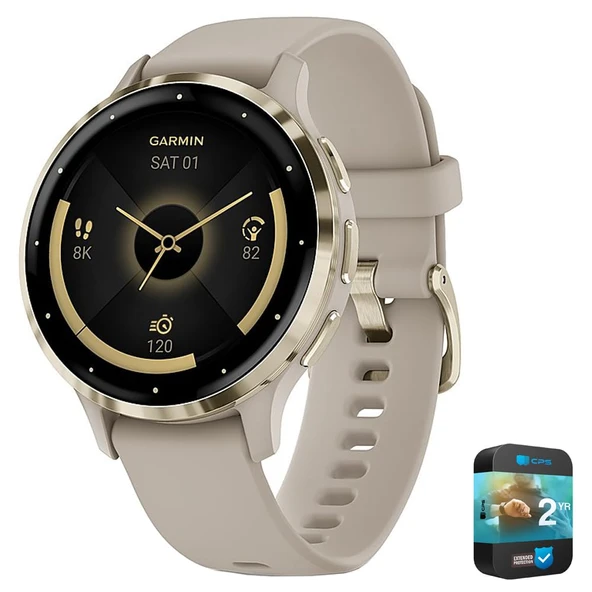Garmin Venu 3S Health Fitness GPS Smartwatch Gold Steel Bezel w / French Case 41mm | Resmi ABD Ortak Modeli | Sche 010-02785-02 with 2 YR CPS Advancedd Protection Pack