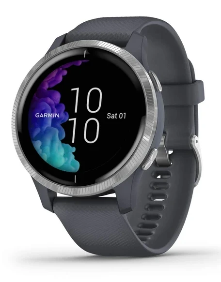 Garmin Venu, Smartwatch with Bright Touchscreen, Özellikler Müzik, Body Energy Watch, Animation Workouts, Pulse Ox Sensörs and More, Granite ve Silver Smartwatch