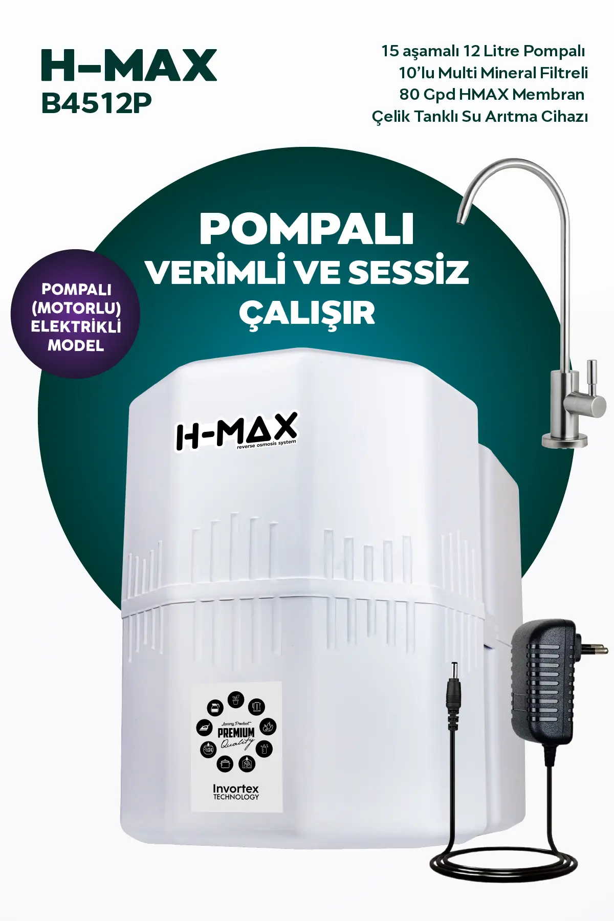 H-MAX Reverse Osmosis System 12 Litre Pompalı 15 Aşama Su Arıtma Cihazı
