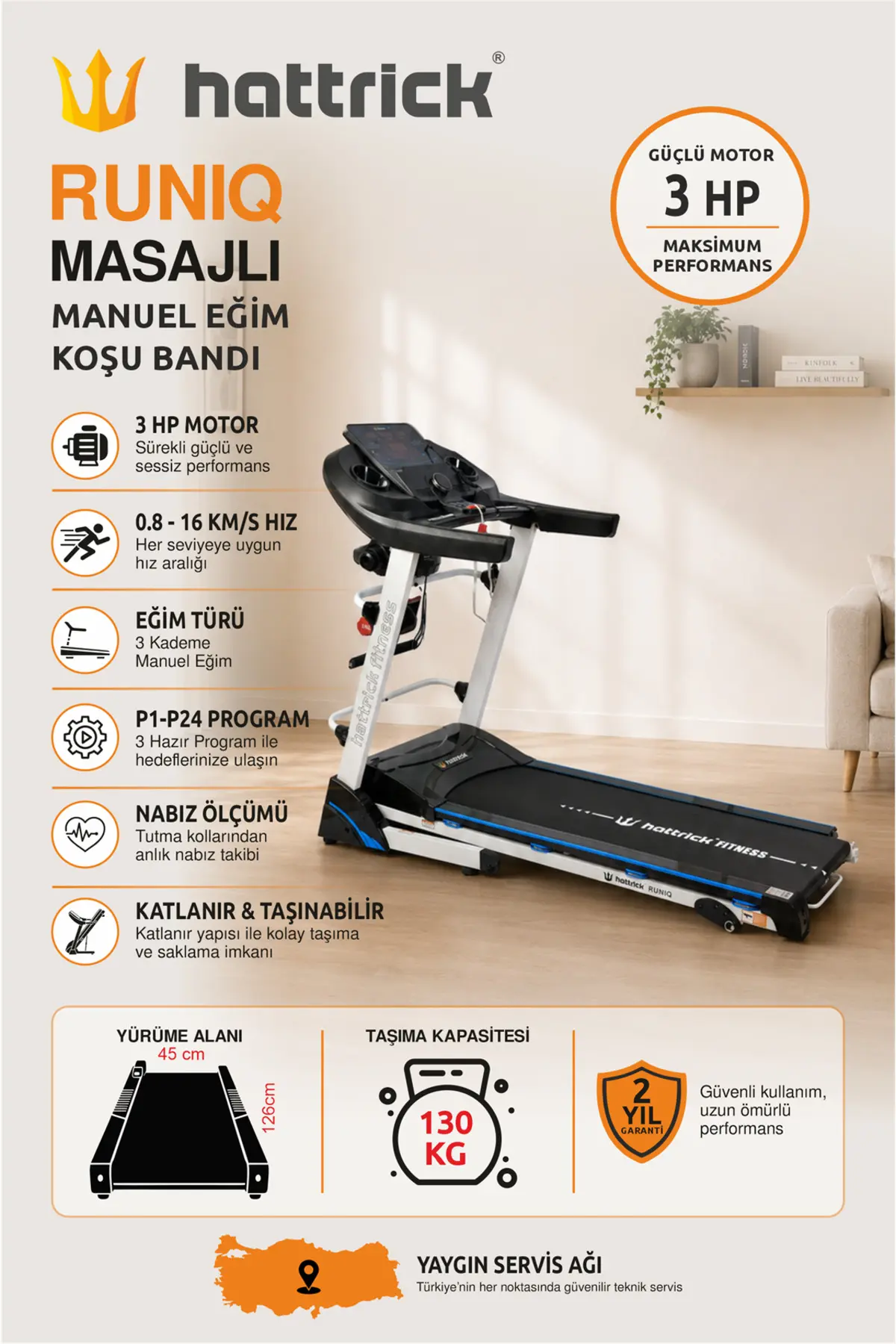 Hattrick Runiq M 3HP Masajlı Manuel Eğim Koşu Bandı
