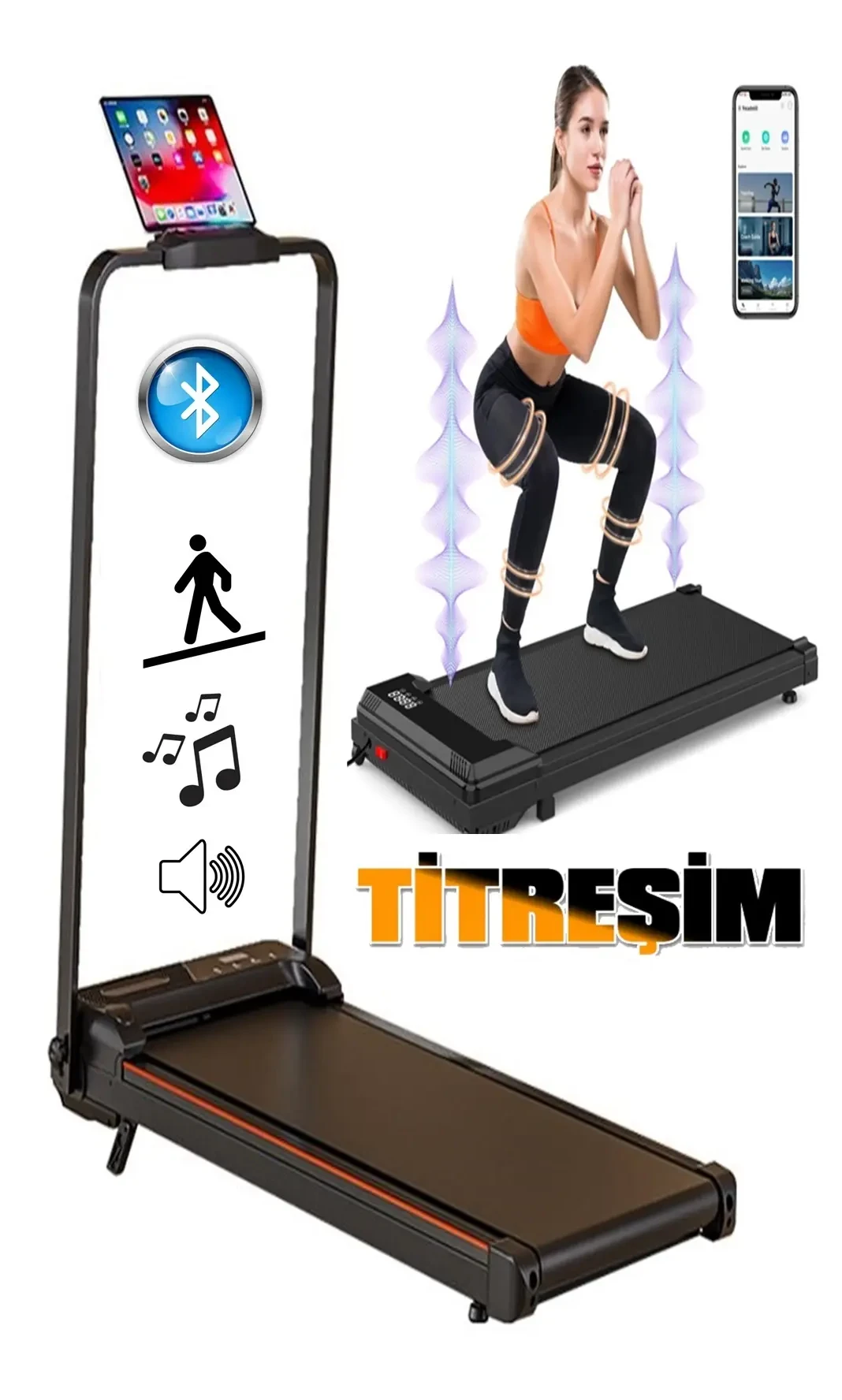 Havana KB800 Koşu Bandı Titreşim Modlu Bluetoothlu Eğimli Yürüme 2hp Motor Fitness Katlanır 7 Katman Akıllı Koşu Pedi Kumandalı