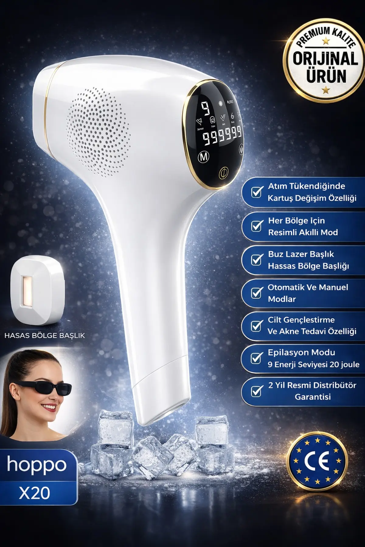 hoppo X20 Ipl Buz Lazer Epilasyon Cihazı 999.999 Flash Atım Dkunmatik