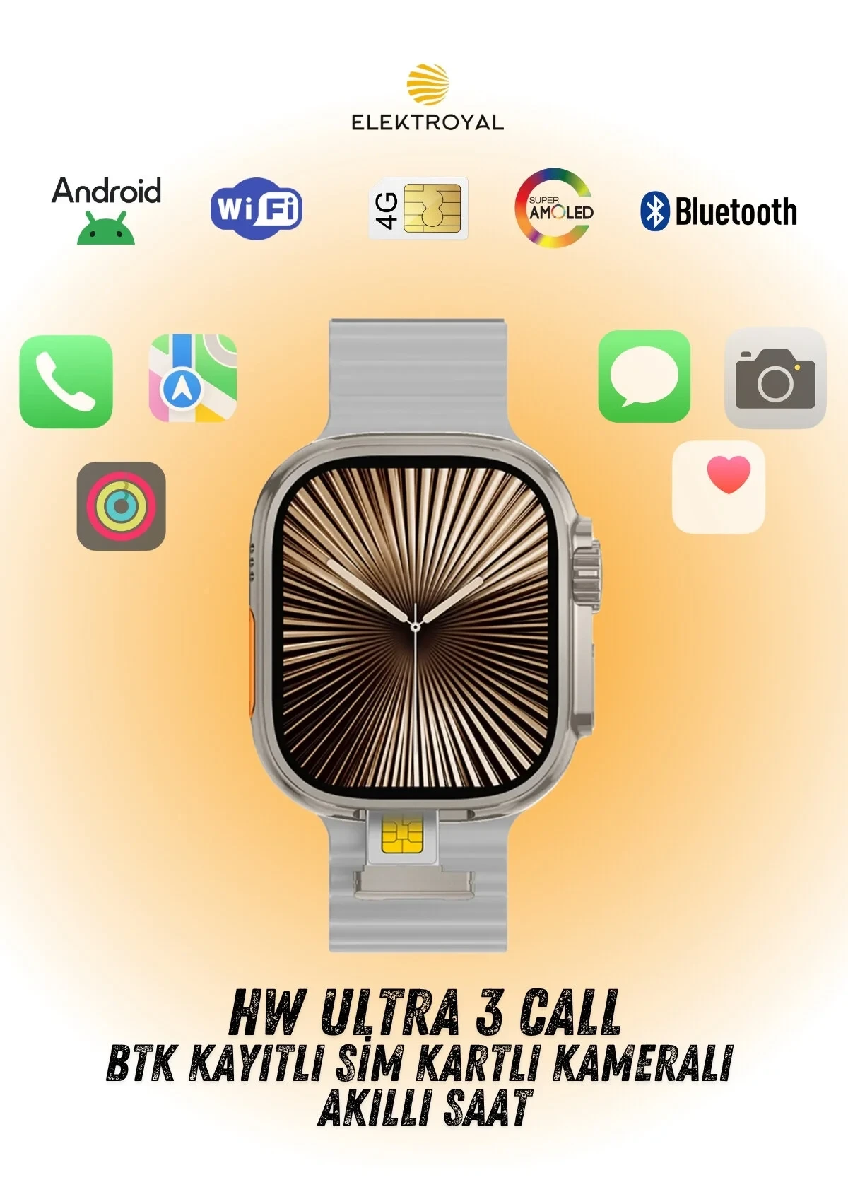 howear HW Ultra 3 Call BTK Sim Kartlı Kameralı Yapay Zeka Akıllı Saat