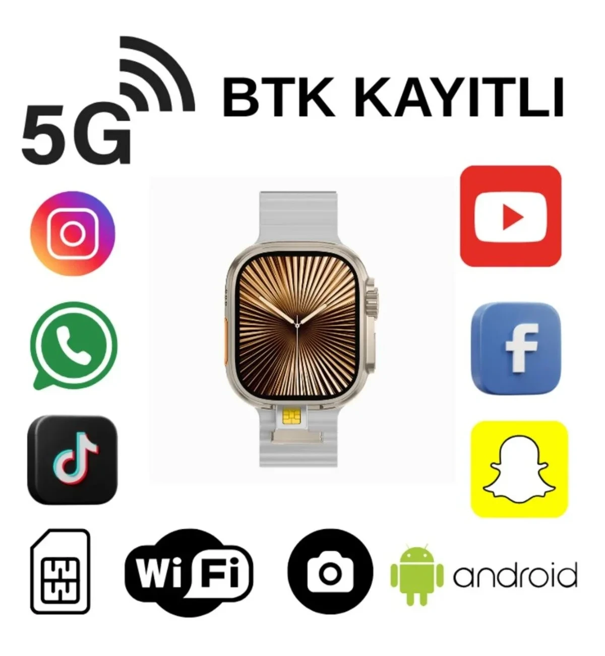 howear HW Ultra 5G Android Sürüm Ön Arka Kamera Akıllı Saat
