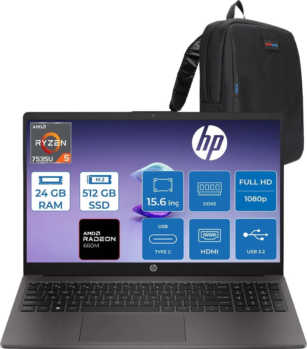 Hp 255 G10 Ryzen 5 7535U SSD Amd Radeon 660M 15.6″ Fhd 250NITS Freedos