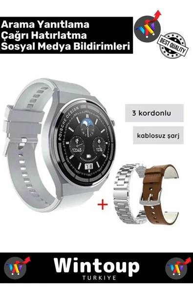 IOS Android Gümüş 3 Kordonlu Akıllı Saat Smartwatch