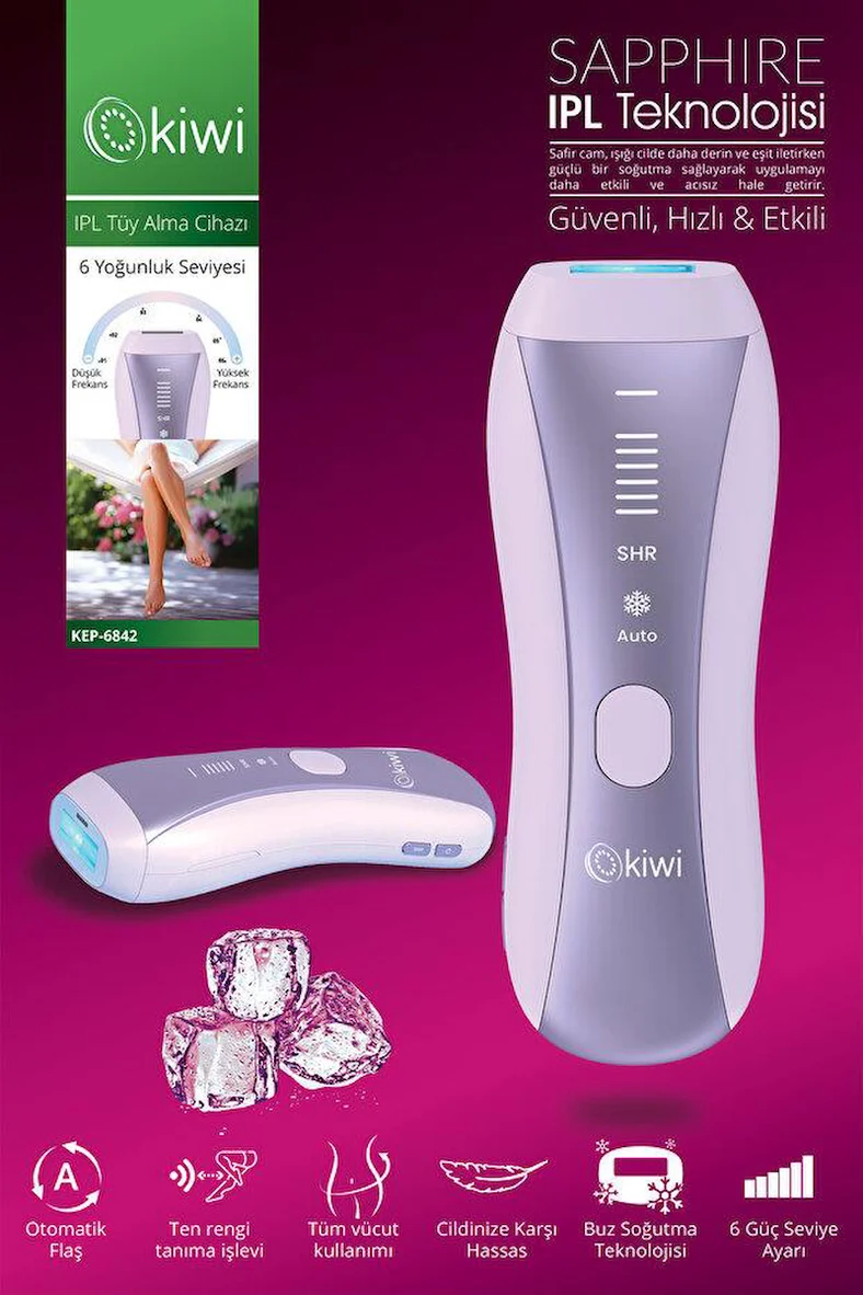 Kiwi KEP-6842 IPL Lazer Epilasyon Safir Buz Soğutma (Acısız) Seri Atış
