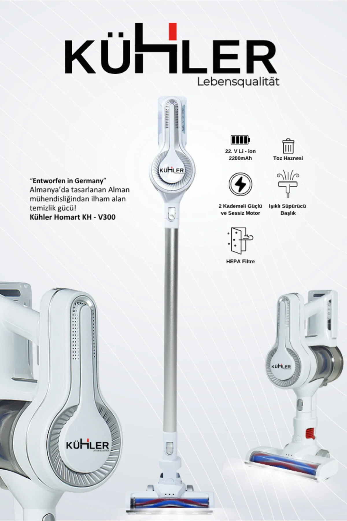 kühler Homart KH-V300 Turbo Fırçalı Dikey Şarjlı Süpürge