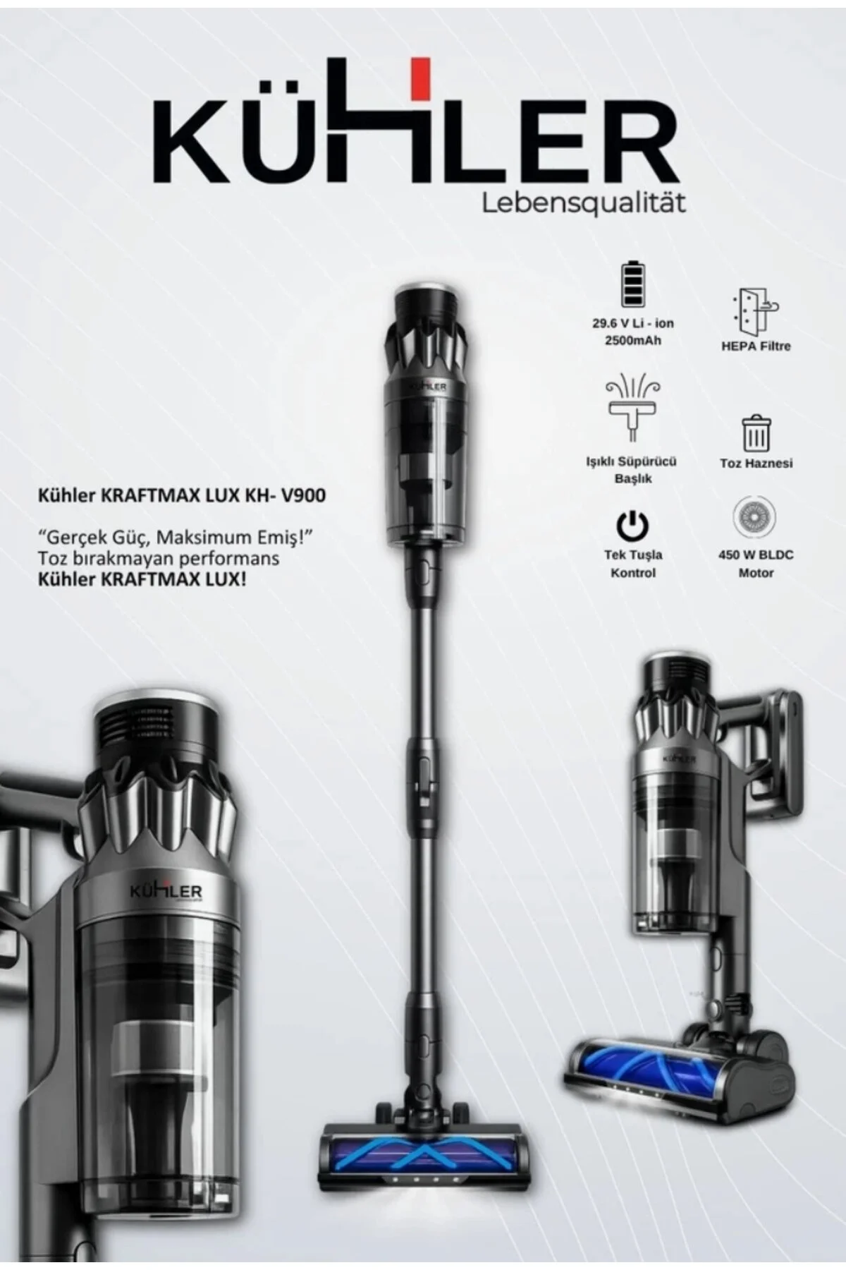 kühler Kraftmax LUX KH-V900 Akıllı Sensörlü Dikey Şarjlı Süpürge