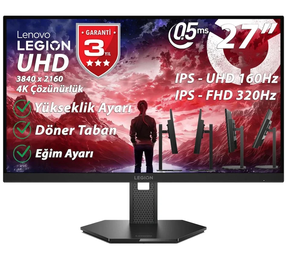 Legion 27U-10 27″ 0.5ms UHD:160Hz FHD:320Hz HDMI-DP UHD 3840×2160 Monitör