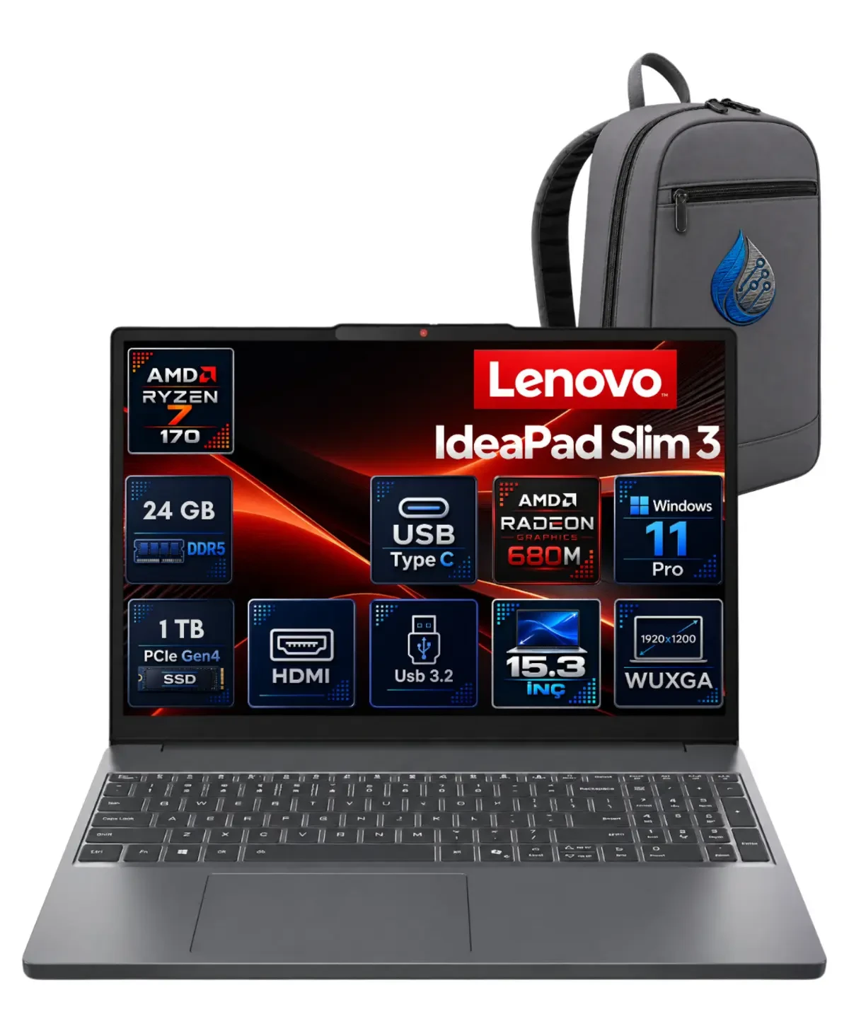 LENOVO IdeaPad Slim 3 AMD Ryzen 7 170 DDR5 SSD Radeon Dizüstü Bilgisayar