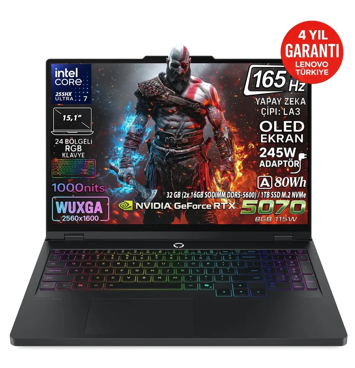 LENOVO Legion 5 15IAX10 Intel Core Ultra 7 255HX SSD RTX 5070 15.1