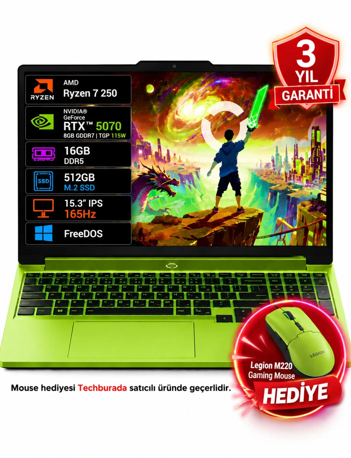 Lenovo LOQ 15AHP11 83TN00AATR AMD Ryzen 7 250 SSD RTX5070 TGP 115W
