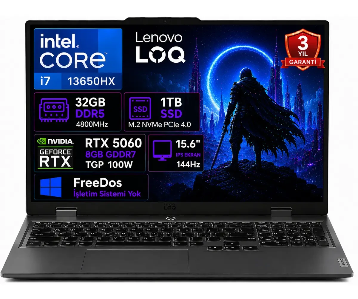 Lenovo LOQ 15IRX10 83JE00JQTR-02 i7-13650HX DDR5 SSD RTX5060 TGP 100W