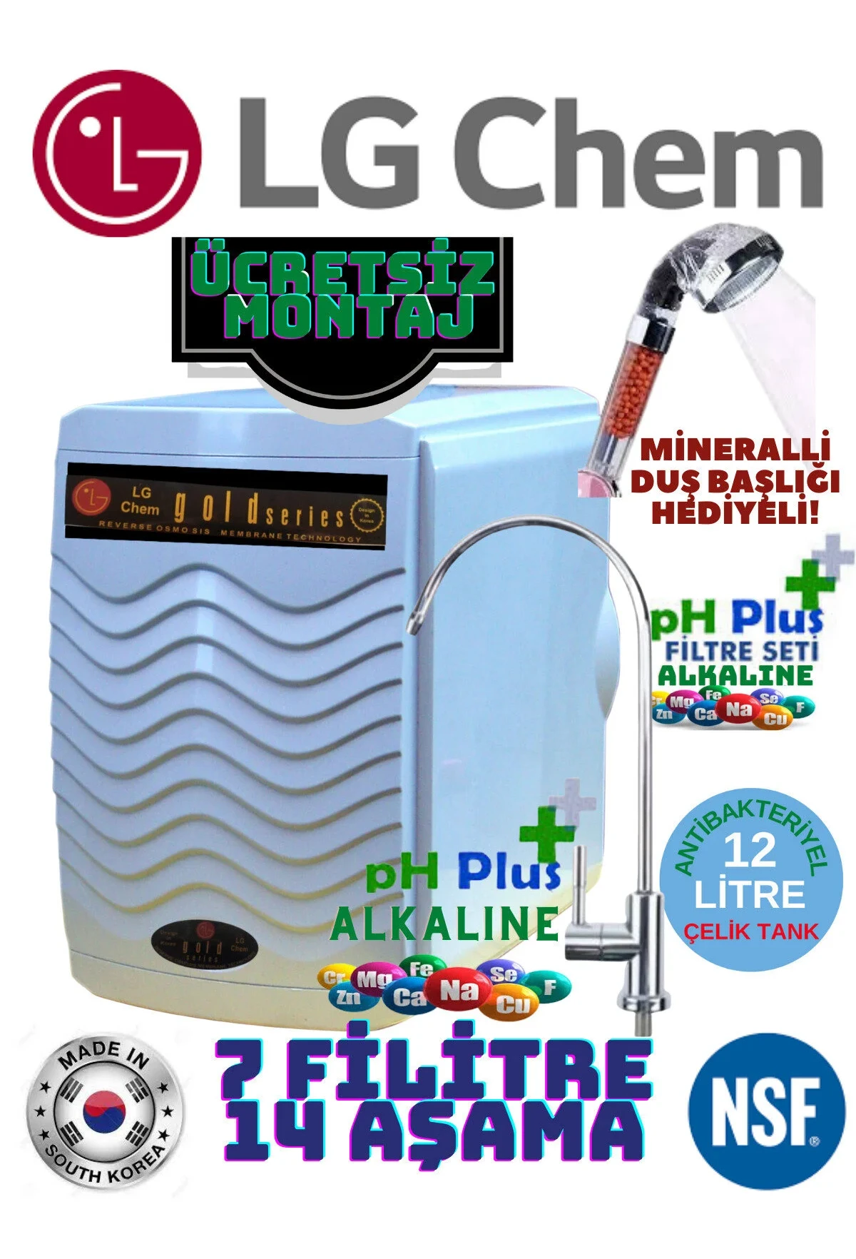 LG Chem Gold Montaj Dahil 12 Litre 7 Filitre 14 Aşamalı Su Arıtma Cihazı