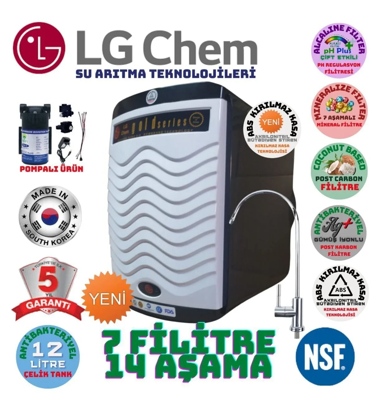 LG Chem Gold Plus Pompalı -Beyaz Renk 12 Litre 7 Filitre Su Arıtma Cihazı