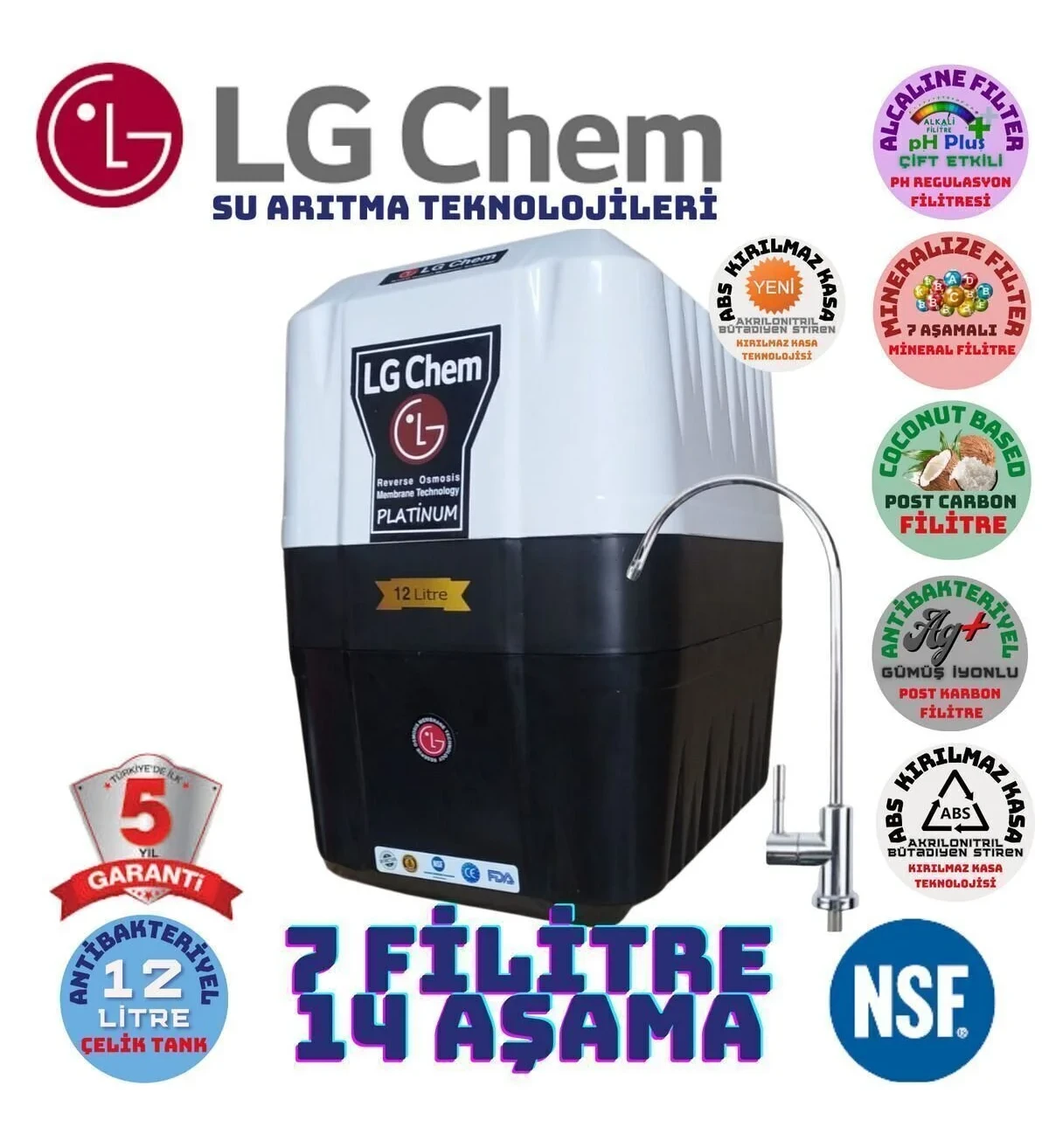 LG Chem Platinum 12 Litre 14 Aşama 7 Filitre Iyon Su Arıtma Cihazı