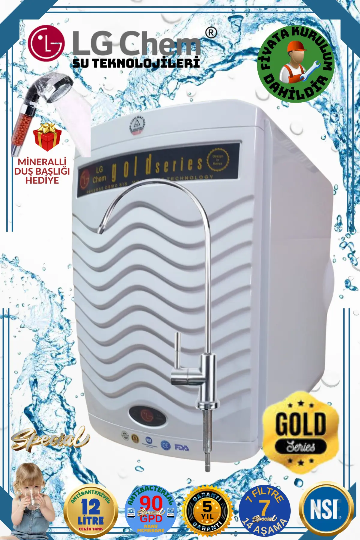light gastro Lg Chem Gold Plus Montaj Dahil Iyonlu-alkali-mineral Filitreli 12 Lt.14 Aşama Su Arıtma Cihazı
