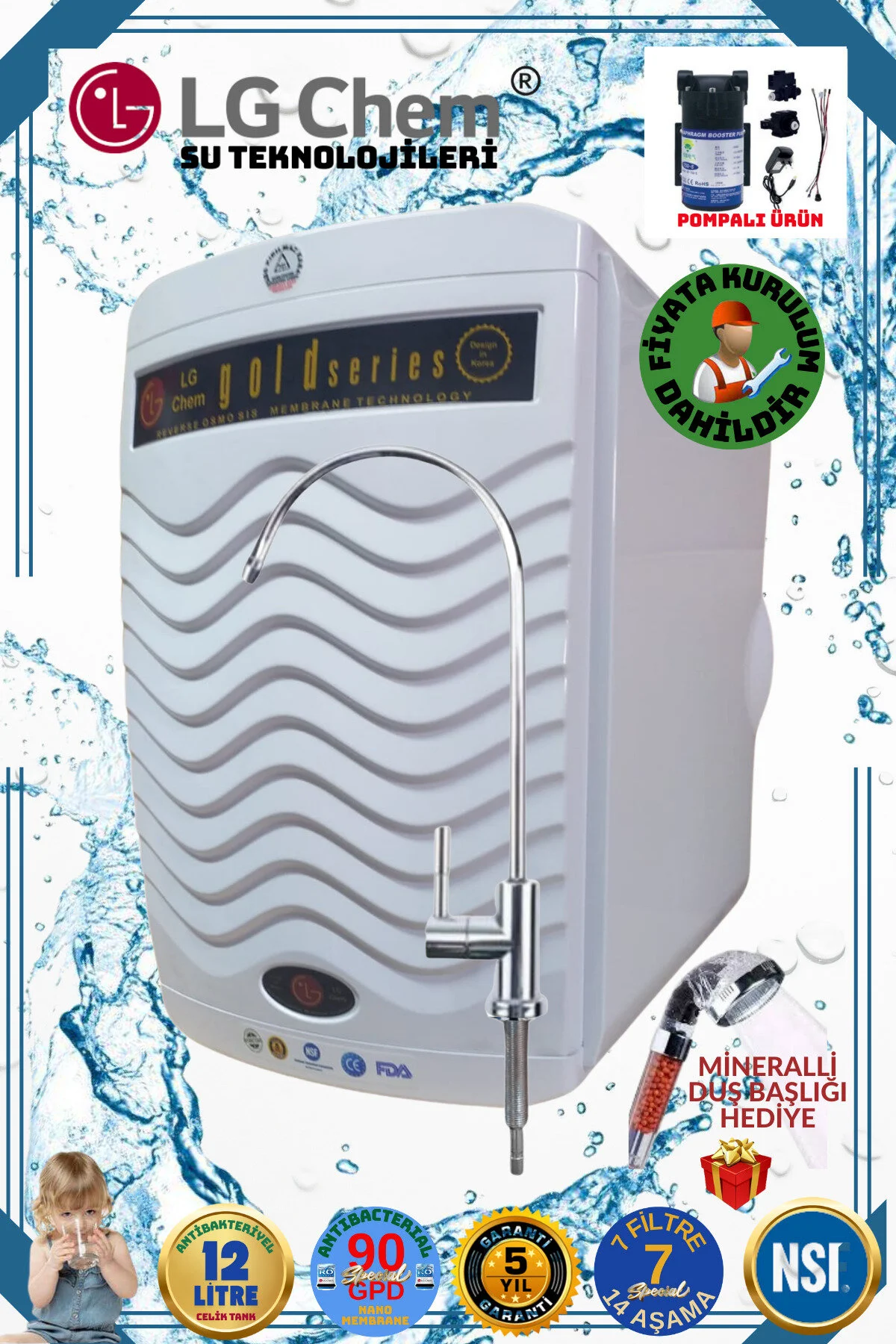 light gastro Lg Chem Gold Plus Montaj Dahil Pompalı 12 Lt Su Arıtma Cihazı