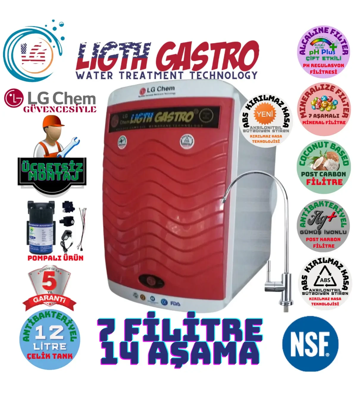 light gastro Lg Chem Pompalı Montaj Dahil Renk 12 Litre 14 Su Arıtma Cihazı