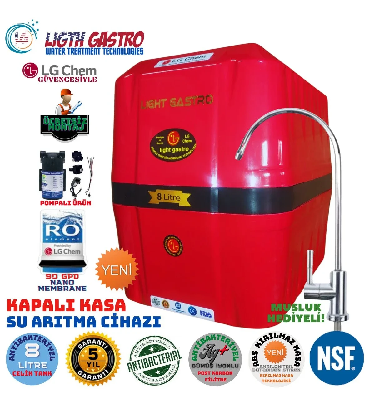 Light Gastro LG Chem Premium KIR-SYH 8 Litre Pompalı Su Arıtma Cihazı